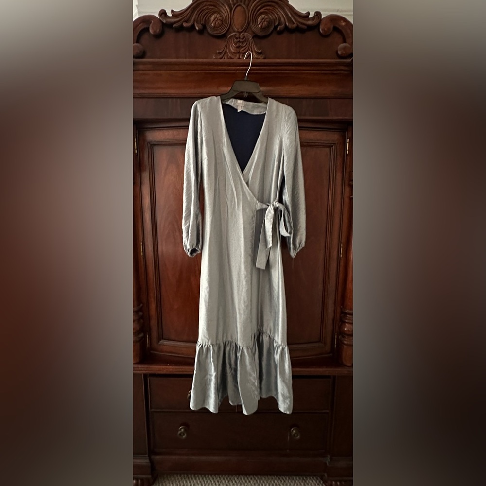 Silver Wrap Midi Dress